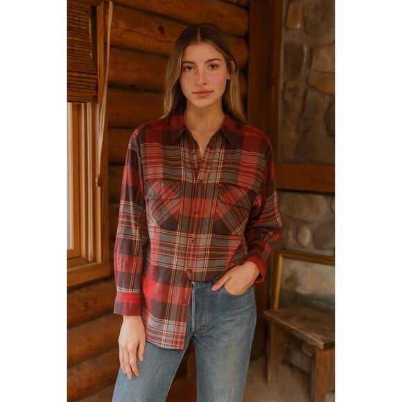 Vintage Ralph Lauren Country Red Flannel Button Down Shirt Wool Plaid Medium - Picture 1 of 5